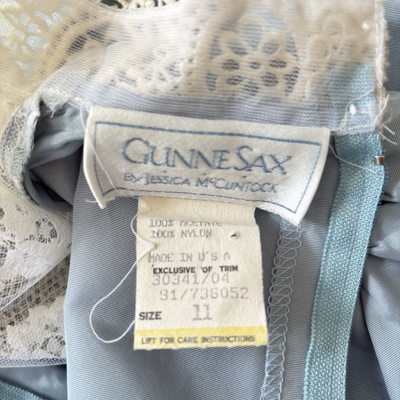 Gunne Sax by Jessica McClintock Blue Ivory Lace Vintage Dress Size 11 - Picture 9 of 15